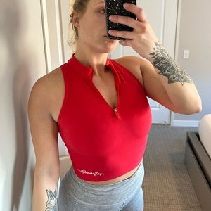 Alphalete red quarter zip workout mock neck crop top